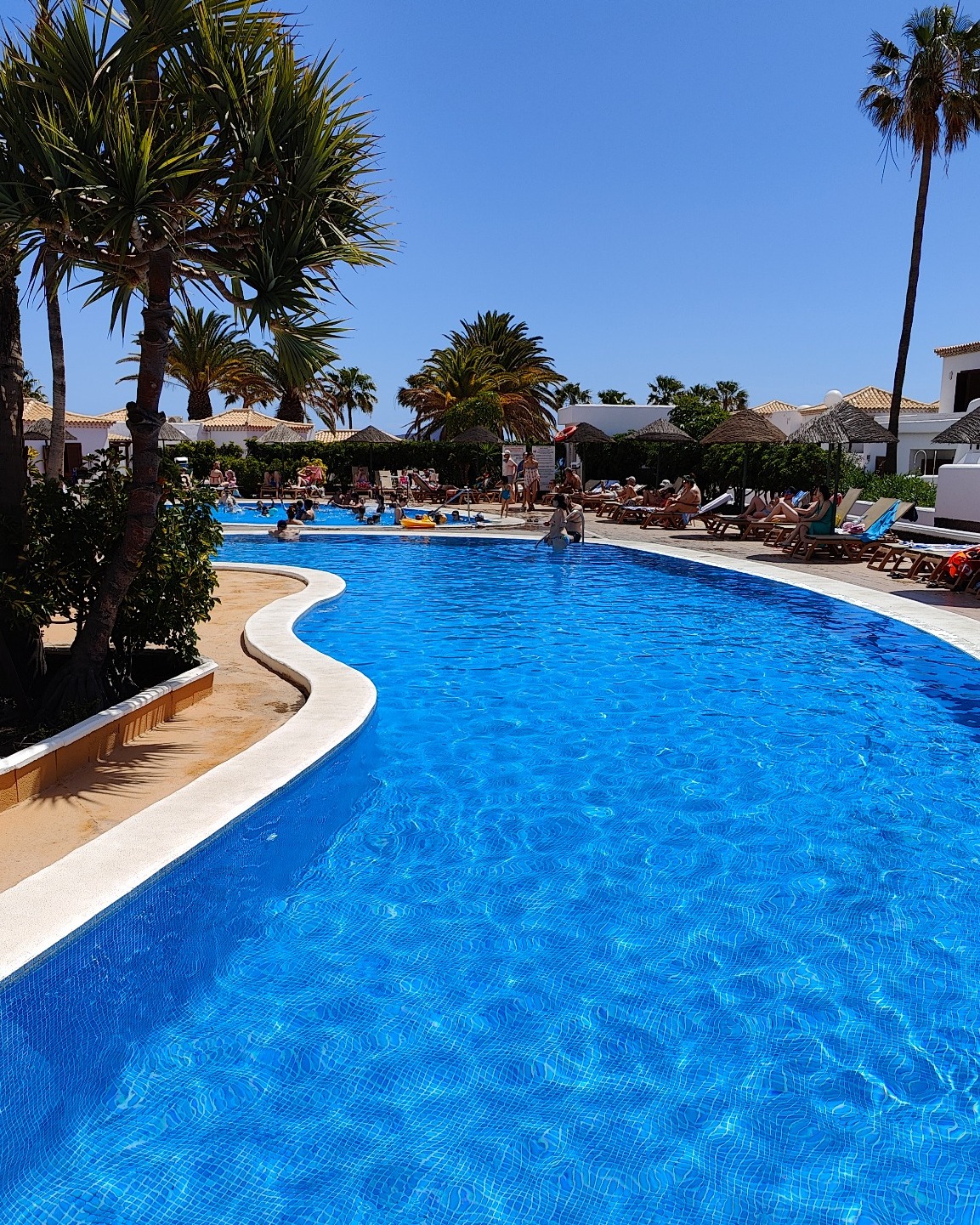 Long pool area with sun loungers in San Andres Village